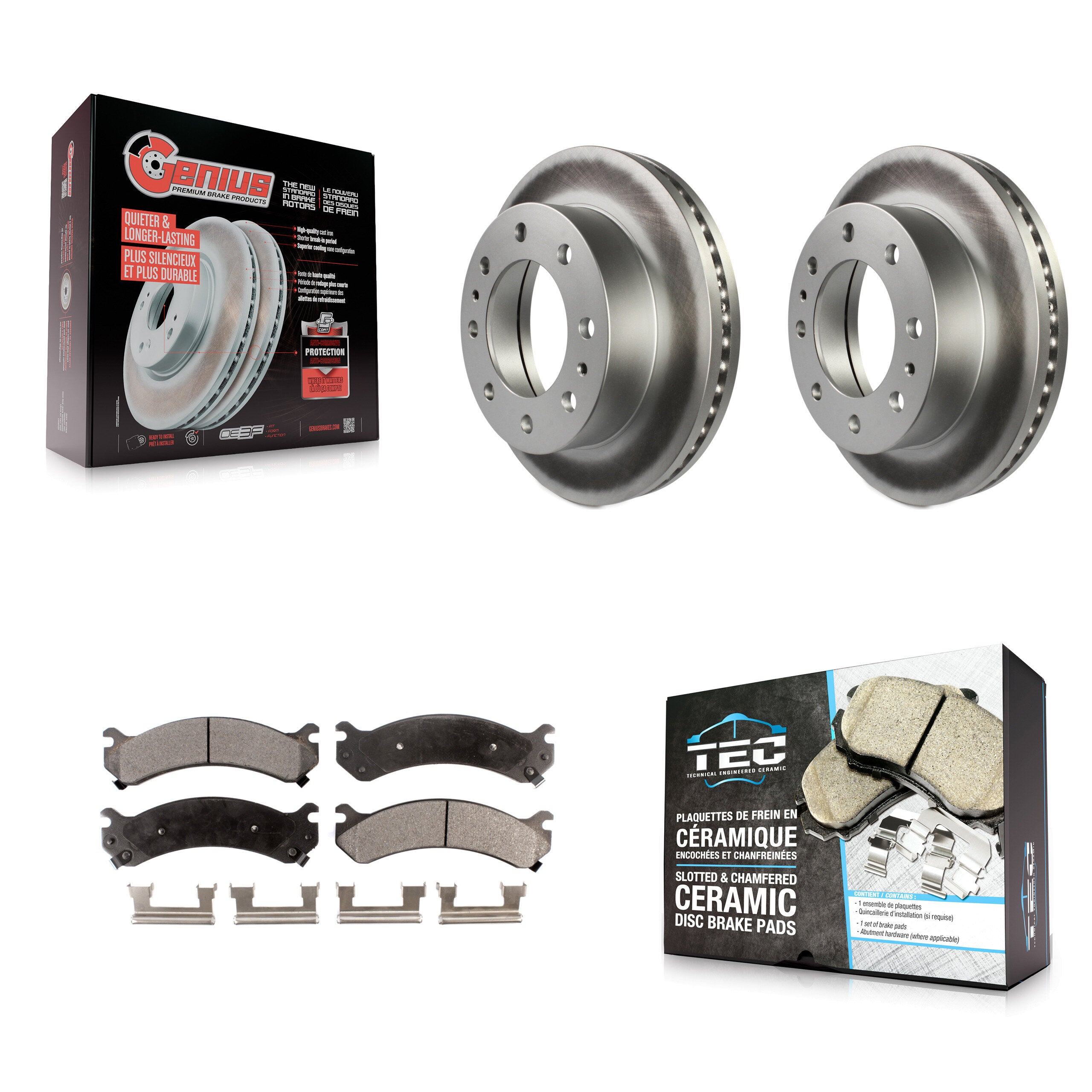 Front Coated Brake Rotors Ceramic Pad Kit For GMC Chevrolet Savana 3500 Express Sierra HD KGT-100016