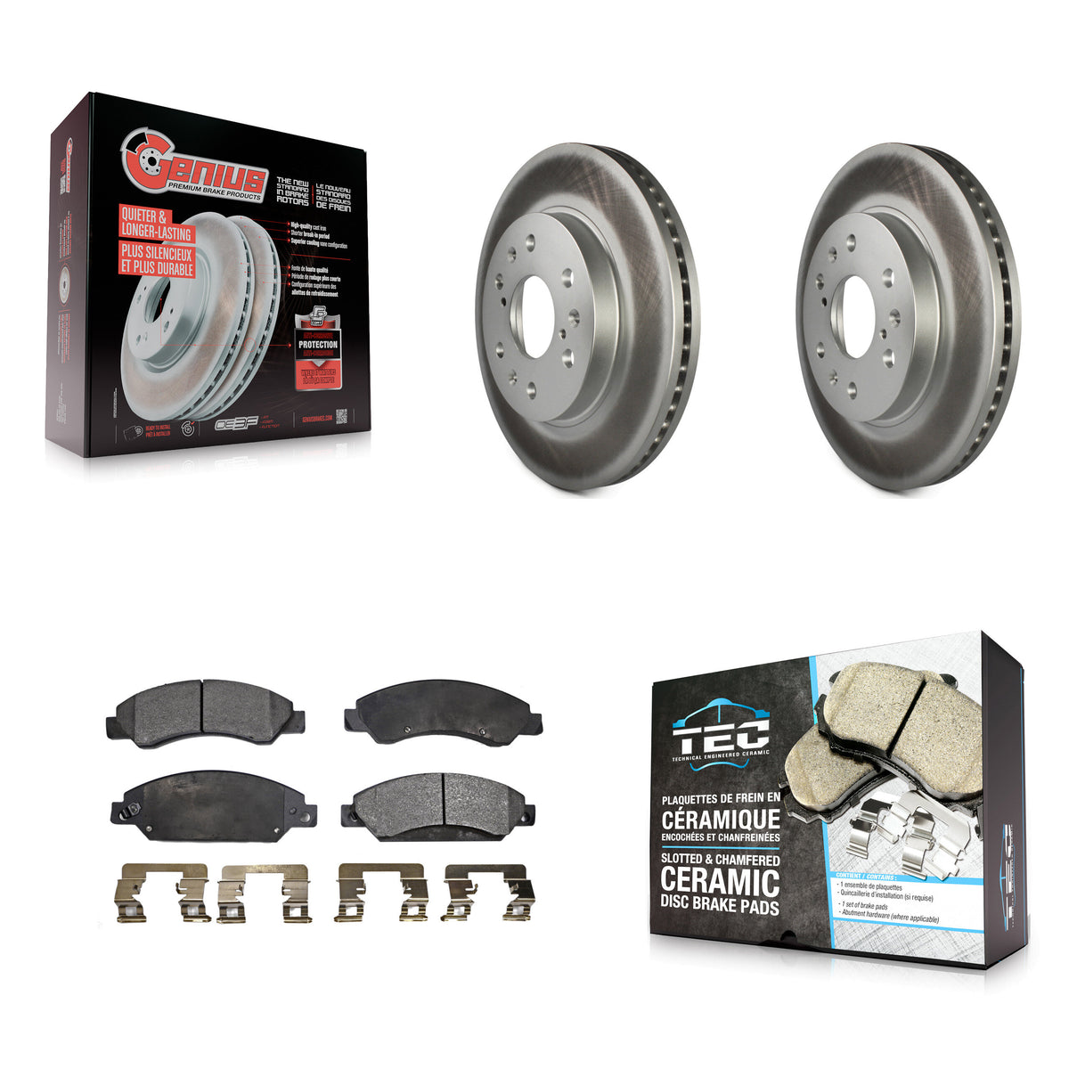 Front Coated Brake Rotor Ceramic Pad Kit For Chevrolet Avalanche Cadillac GMC Tahoe Yukon KGT-100034