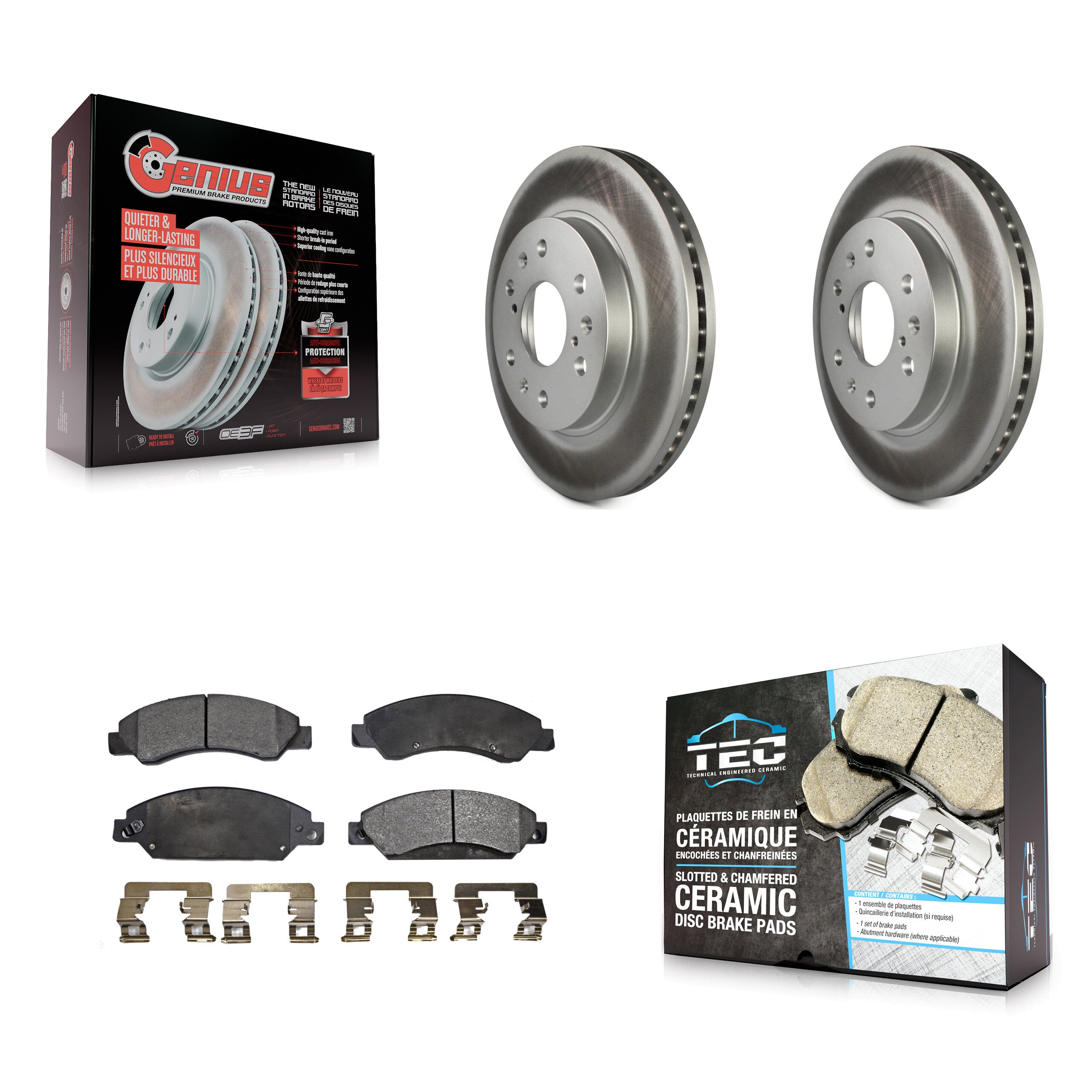 Front Coated Brake Rotor Ceramic Pad Kit For Chevrolet Avalanche Cadillac GMC Tahoe Yukon KGT-100034