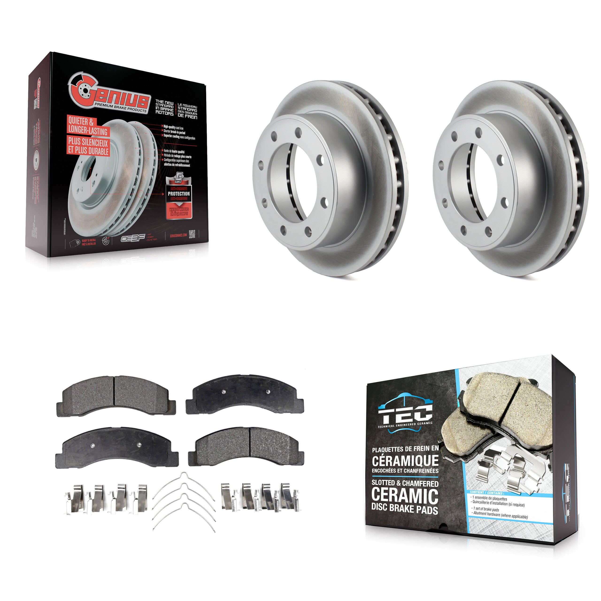 Front Coated Disc Brake Rotor & Ceramic Pad Kit For Ford F-350 Super Duty F-250 Excursion KGT-100085