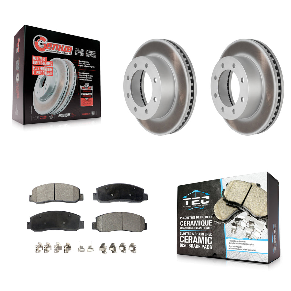 Front Coated Disc Brake Rotors And Ceramic Pads Kit For Ford F-250 Super Duty F-350 KGT-100097