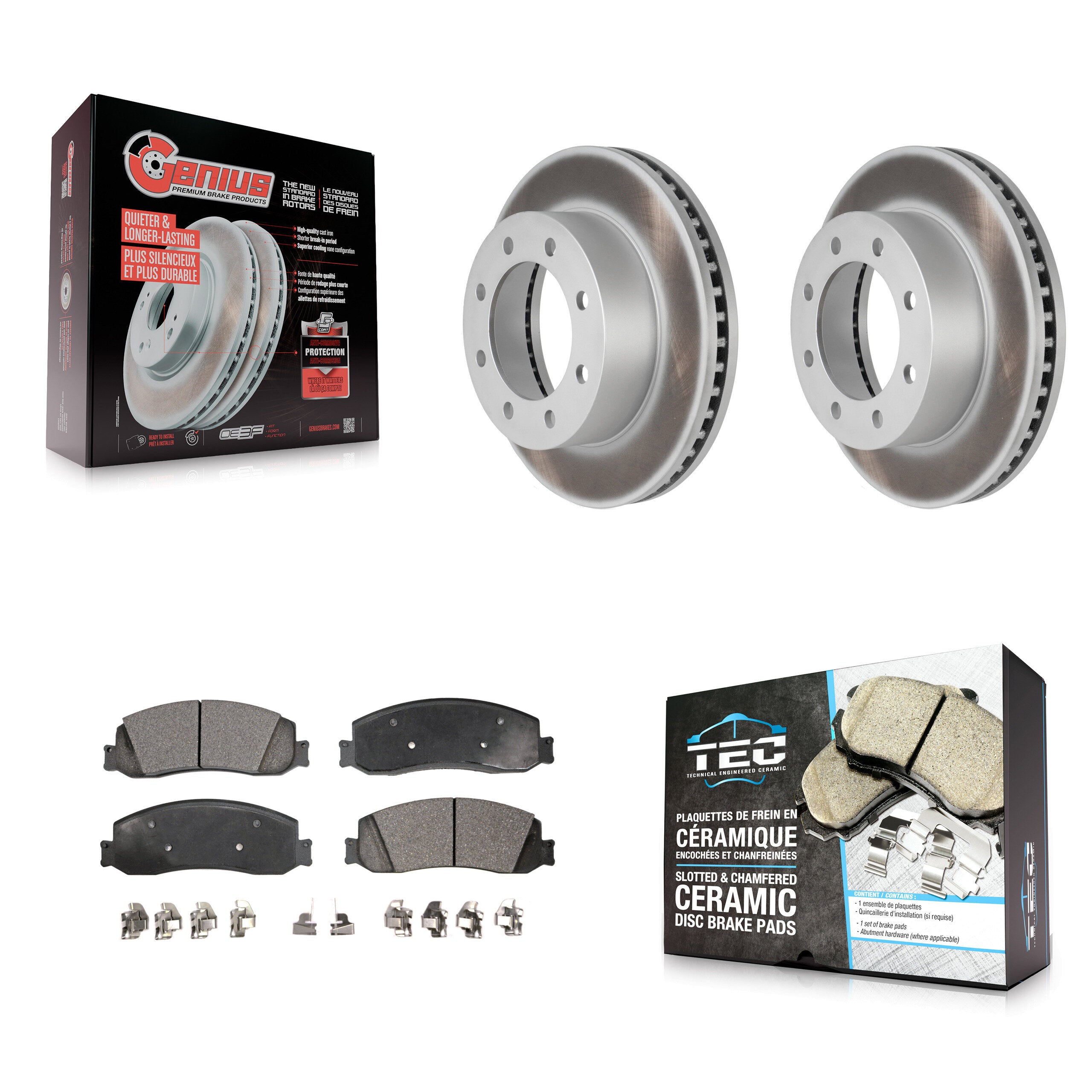 Front Coated Disc Brake Rotors And Ceramic Pads Kit For Ford F-350 Super Duty F-250 4WD KGT-100098