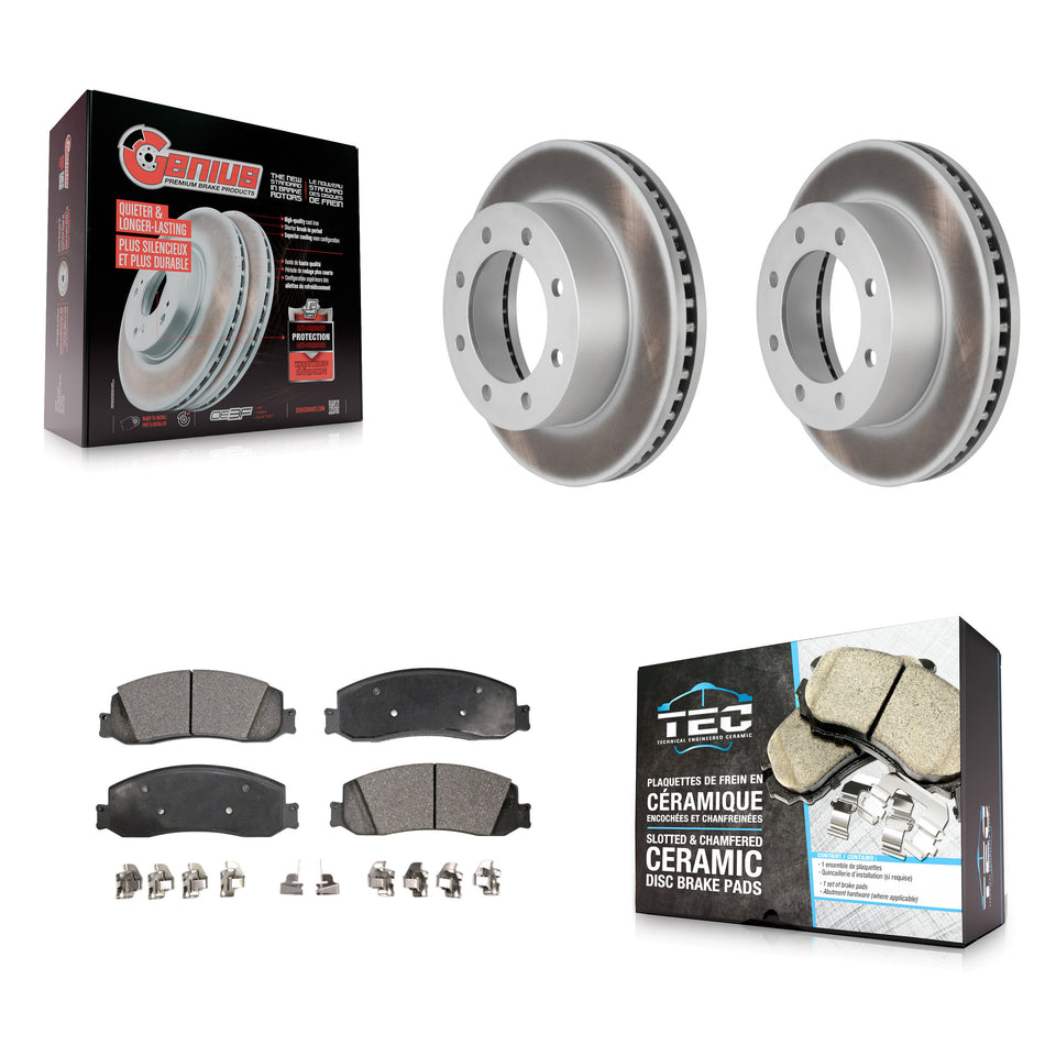 Front Coated Disc Brake Rotors And Ceramic Pads Kit For Ford F-350 Super Duty F-250 4WD KGT-100098