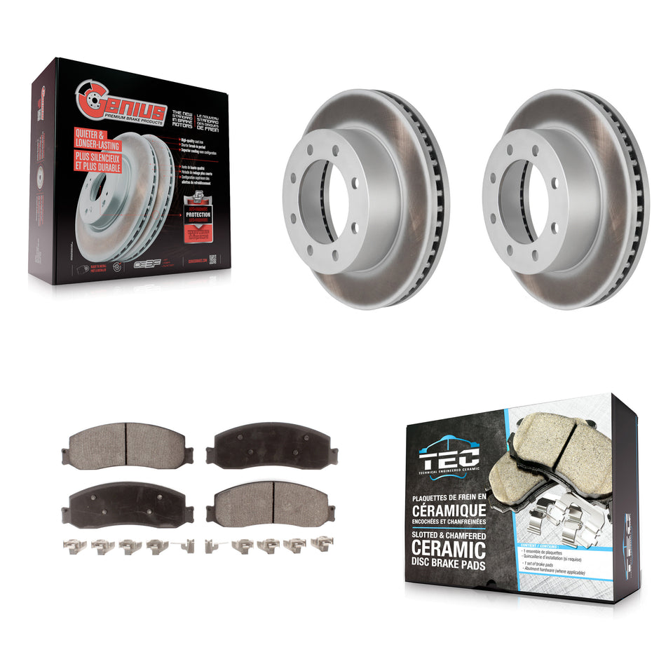 Front Coated Disc Brake Rotors And Ceramic Pads Kit For Ford F-250 Super Duty F-350 4WD KGT-100099