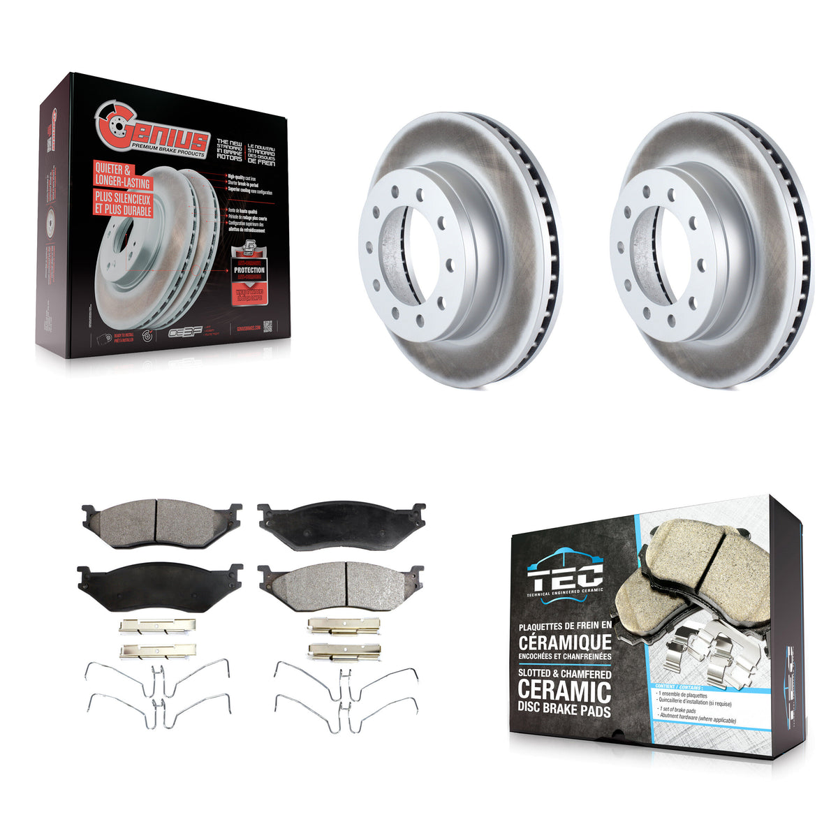 Front Coat Disc Brake Rotor Ceramic Pad Kit For Ford F-450 Super Duty F-550 International KGT-100101