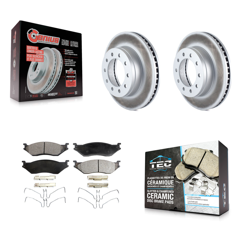 Front Coat Disc Brake Rotor Ceramic Pad Kit For Ford F-450 Super Duty F-550 International KGT-100101