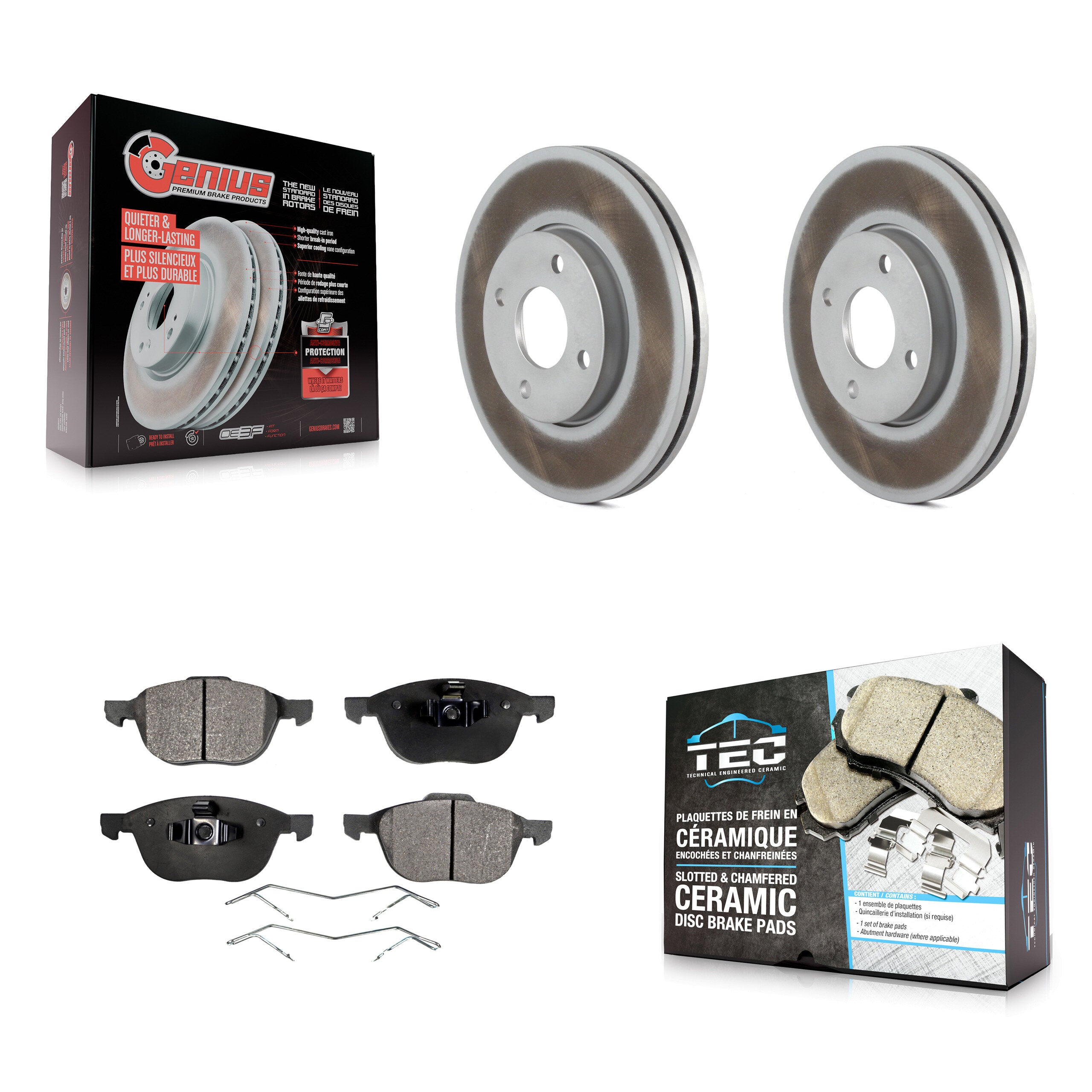 Front Coated Disc Brake Rotors And Ceramic Pads Kit For 2005-2007 Ford Focus KGT-100104