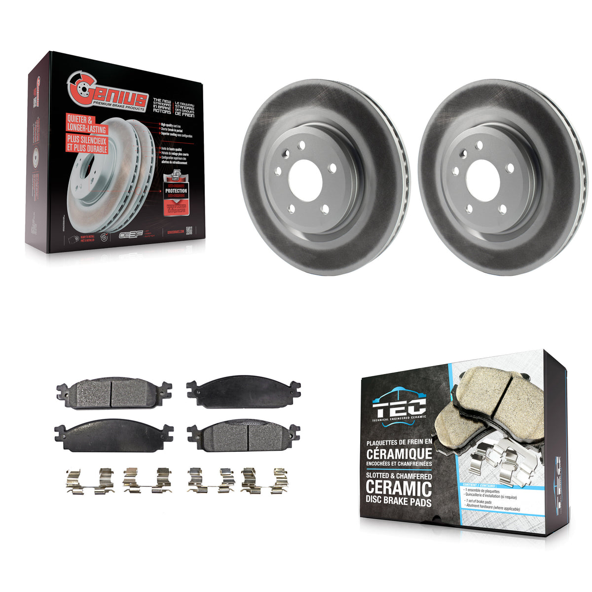 Front Coated Disc Brake Rotors And Ceramic Pads Kit For 2009-2010 Lincoln MKS KGT-100118