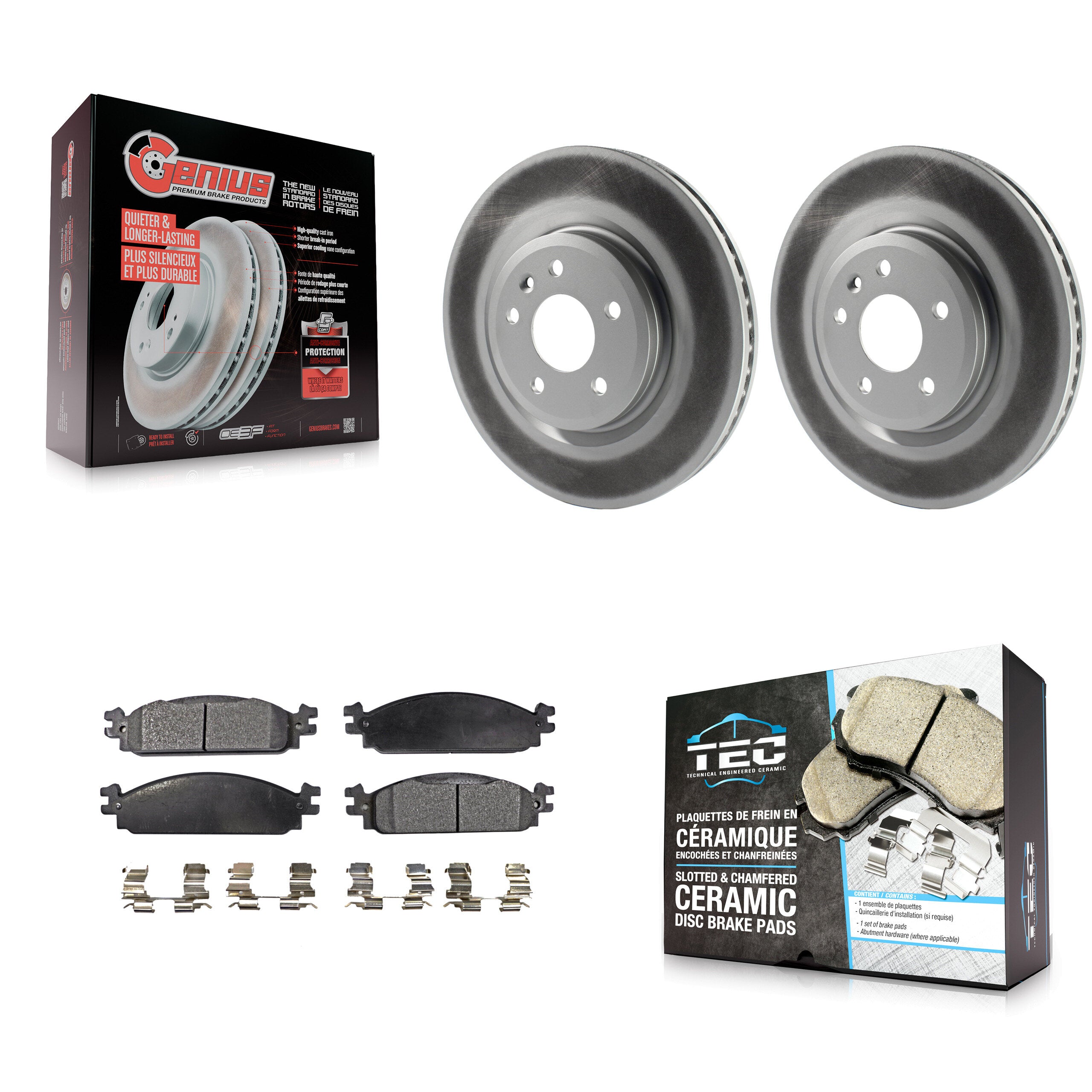 Front Coated Disc Brake Rotors And Ceramic Pads Kit For 2009-2010 Lincoln MKS KGT-100118