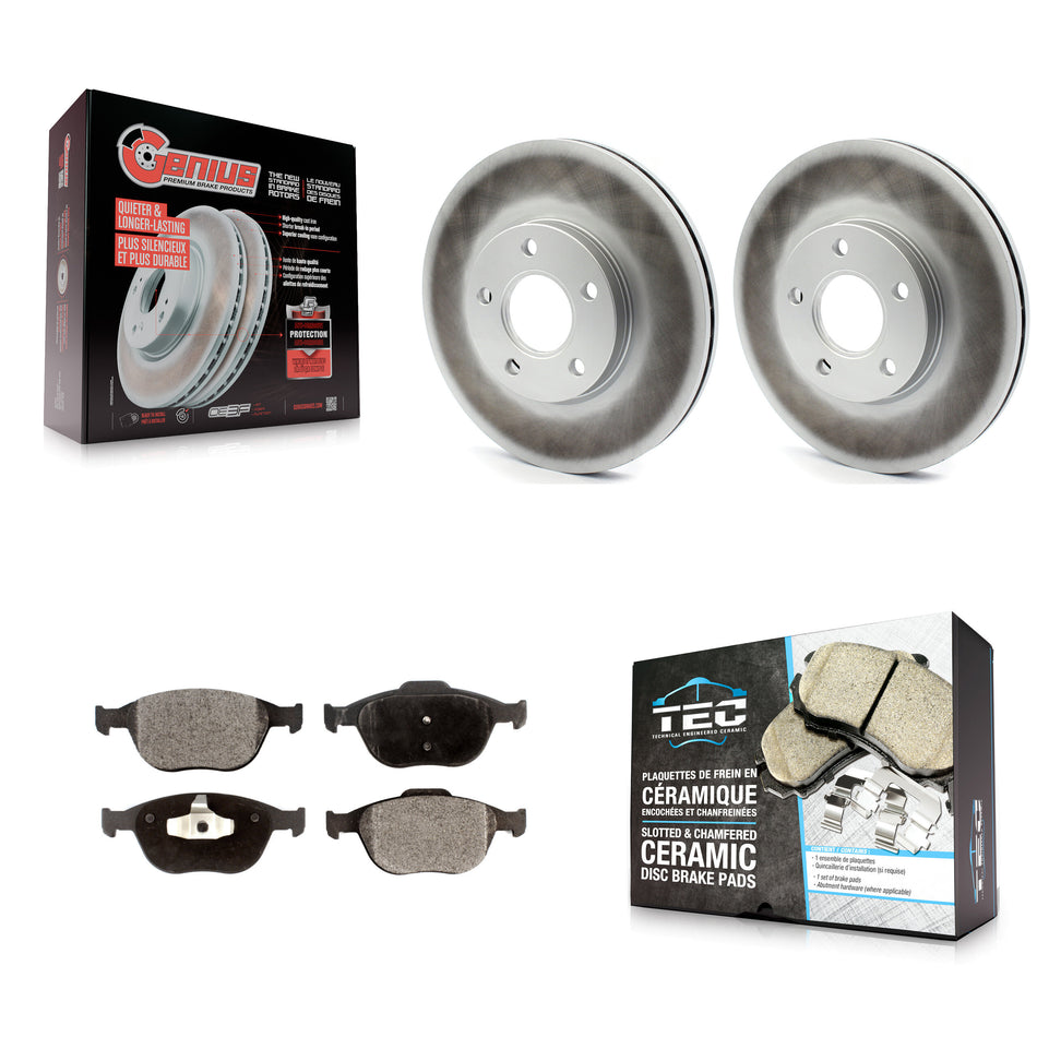 Front Coated Disc Brake Rotors And Ceramic Pads Kit For 2010-2013 Ford Transit Connect KGT-100121