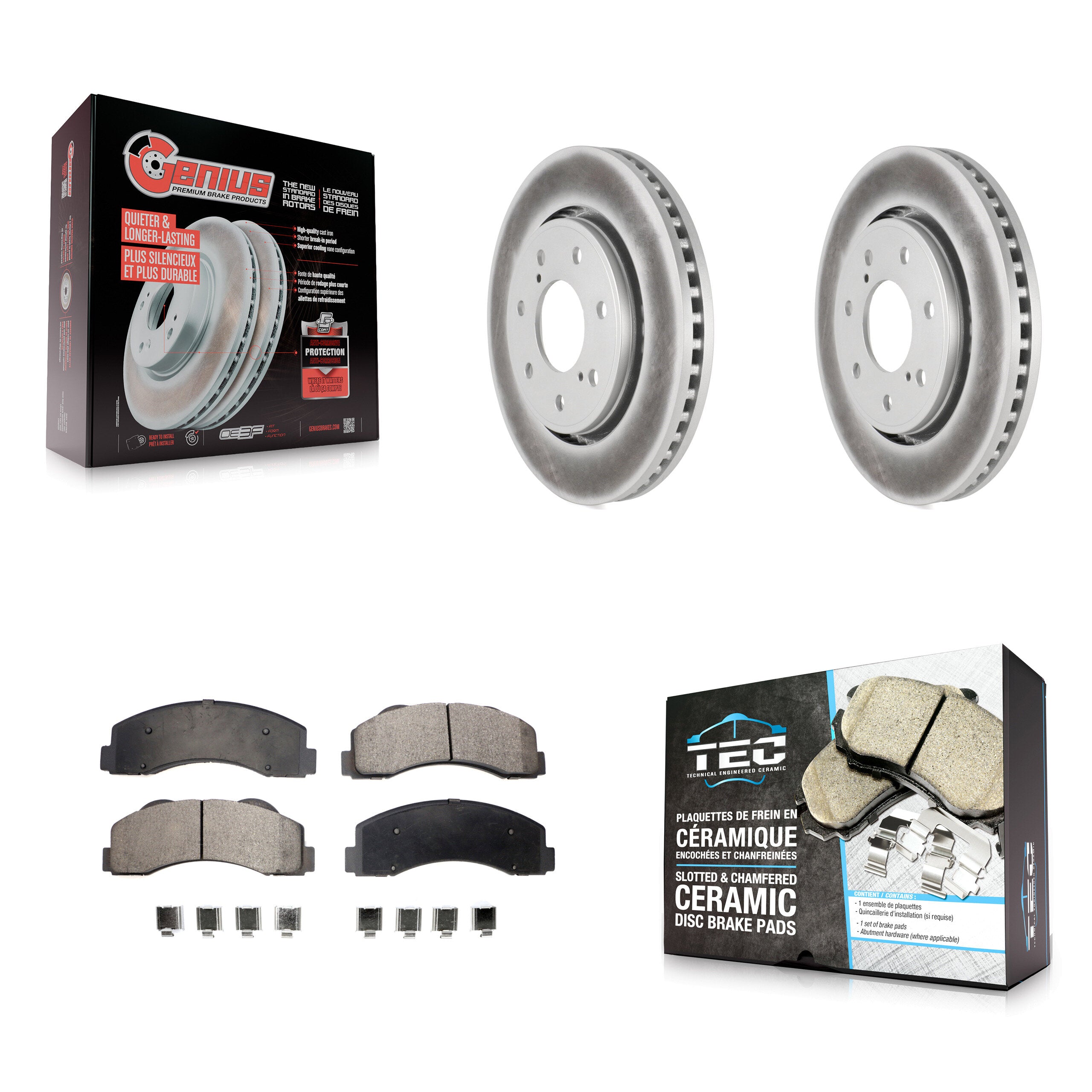 Front Coated Disc Brake Rotors Ceramic Pad Kit For 2010-2014 Ford F-150 With 7 Lug Wheels KGT-100122