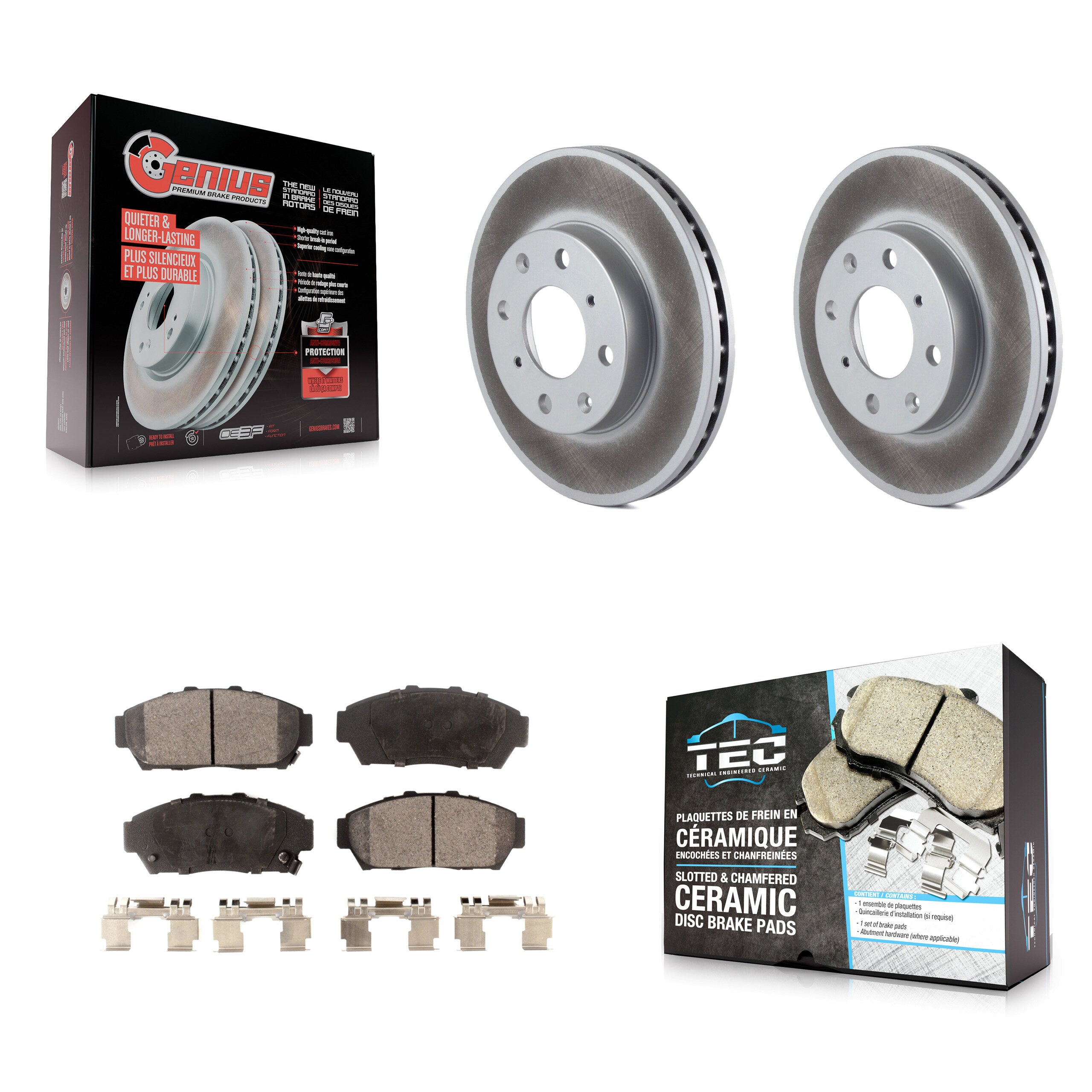 Front Coated Brake Rotors Ceramic Pad Kit For 1994-1995 Honda Civic EX with Sedan Non-ABS KGT-100193