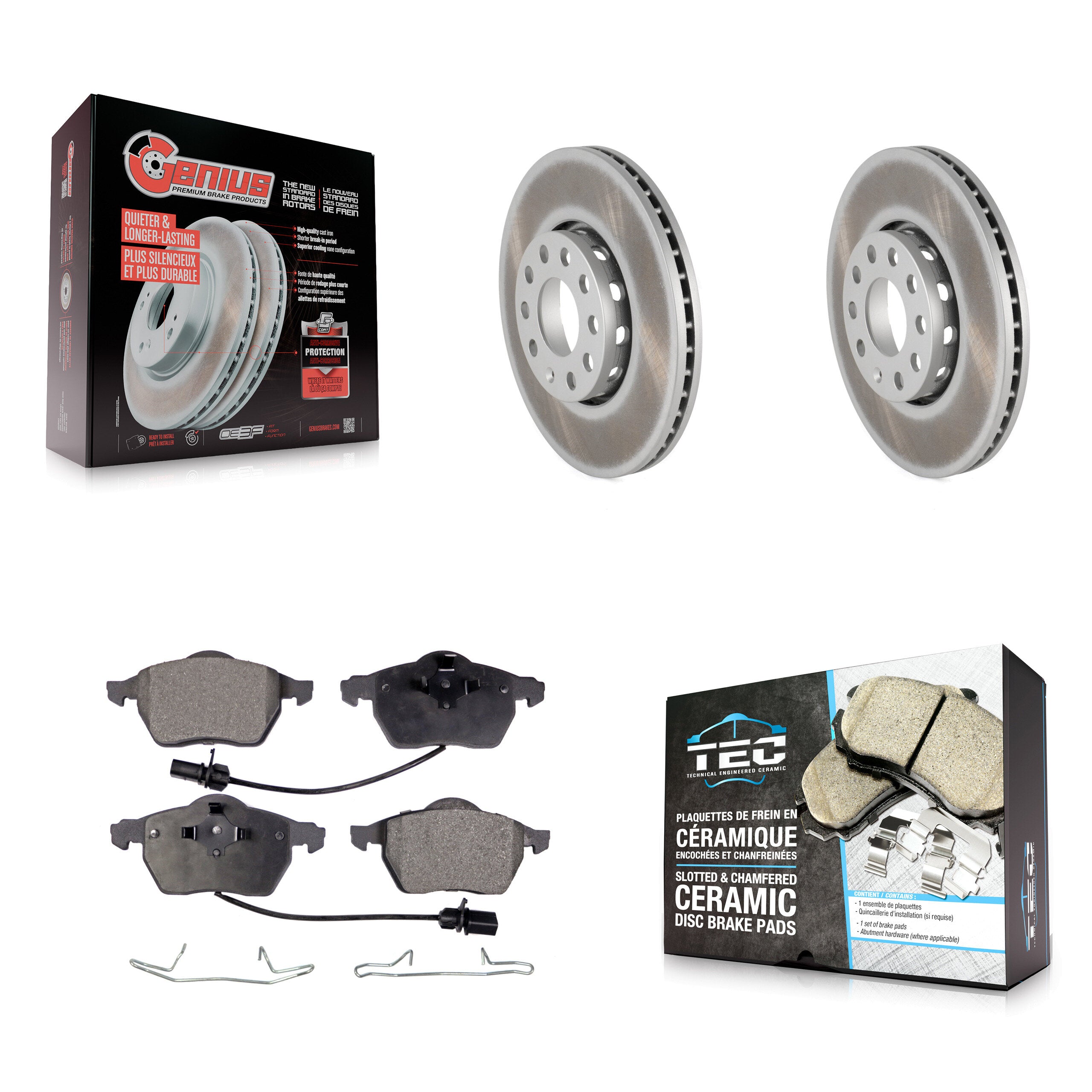 Front Coated Disc Brake Rotors & Ceramic Pad Kit For Audi A4 Quattro Volkswagen Passat A6 KGT-100206