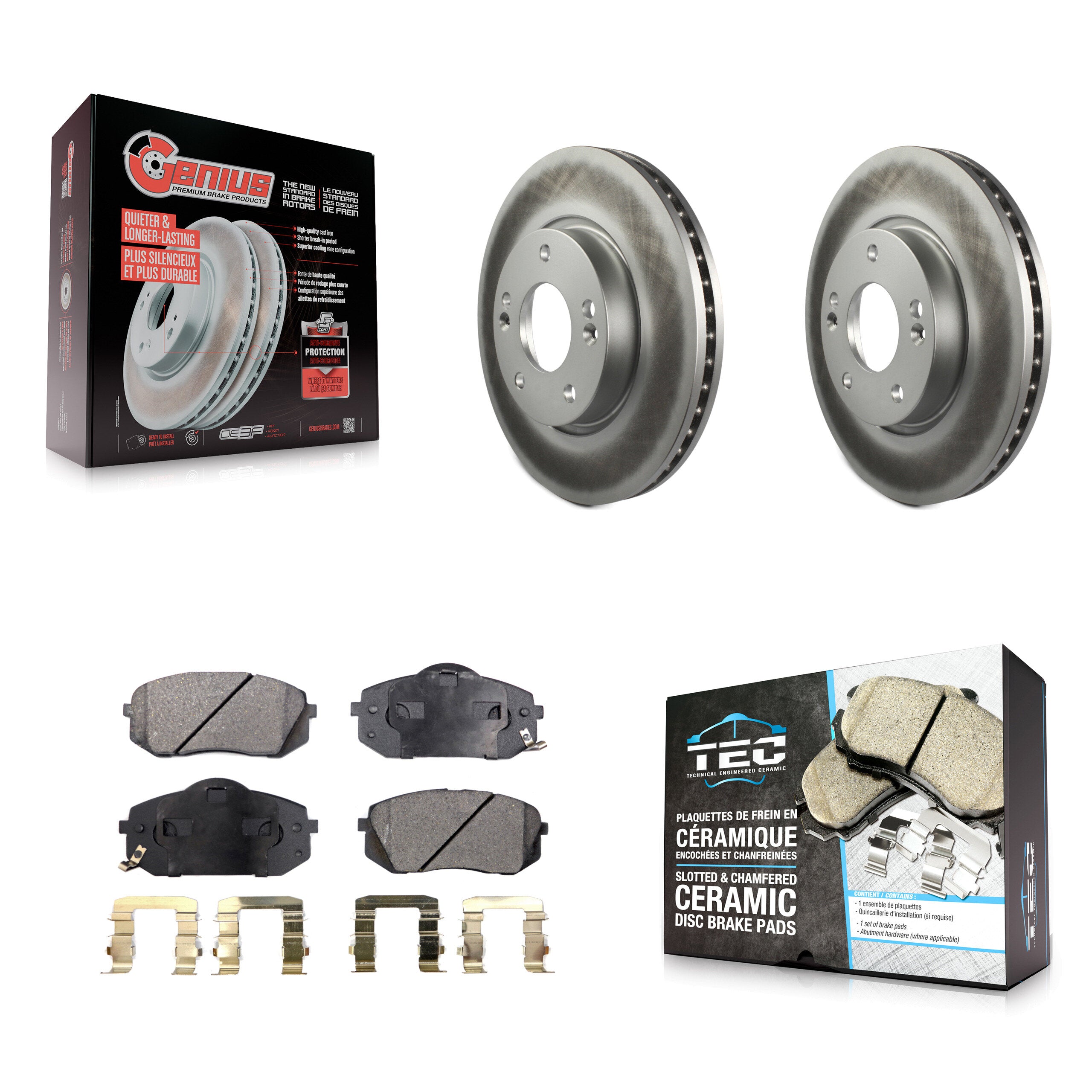 Front Coated Disc Brake Rotors And Ceramic Pads Kit For 2010-2012 Kia Rondo KGT-100277