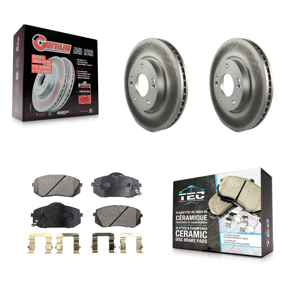 Front Coated Disc Brake Rotors And Ceramic Pads Kit For 2010-2012 Kia Rondo KGT-100277