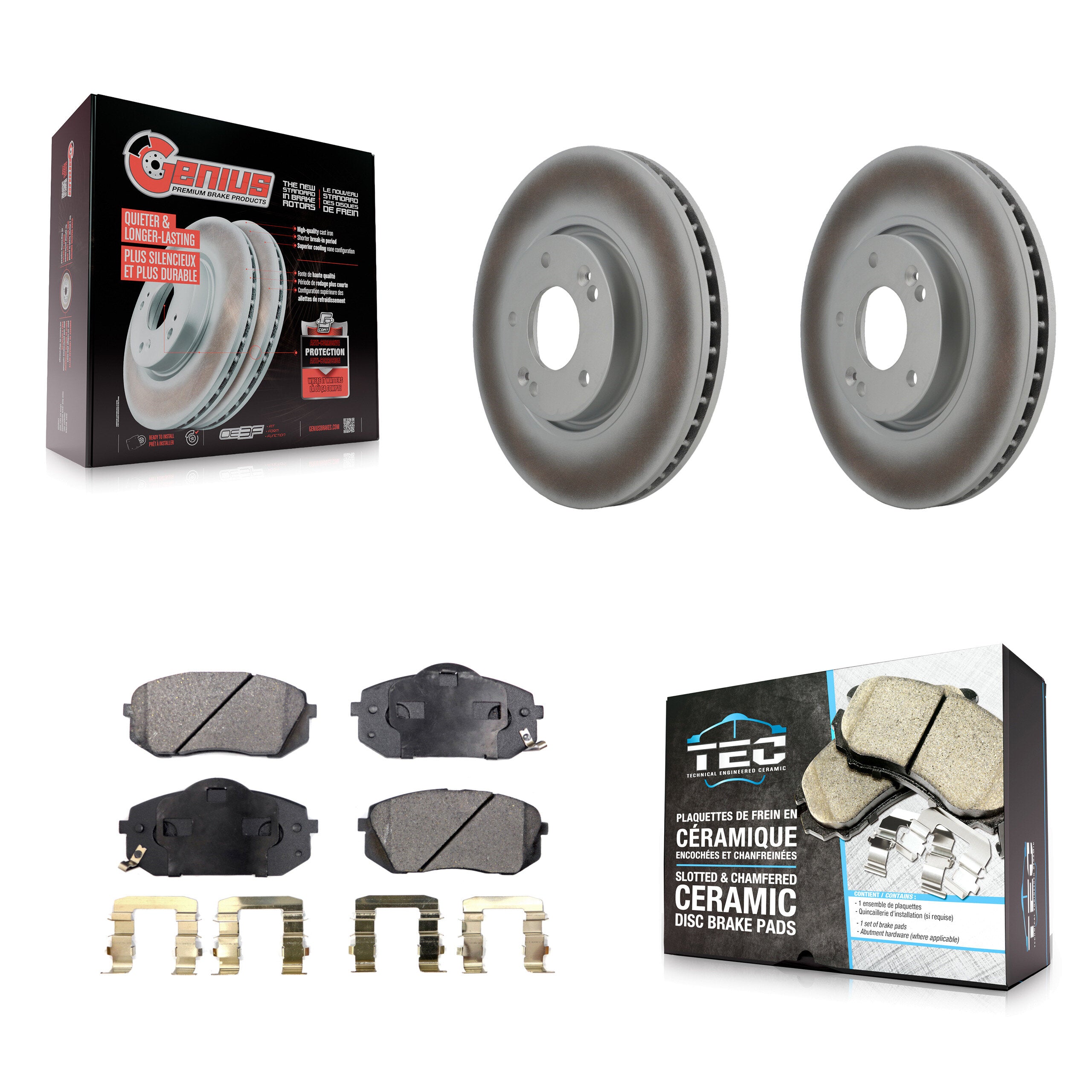 Front Coated Disc Brake Rotor And Ceramic Pad Kit For Hyundai Tucson Kia Sportage Soul EV KGT-100360