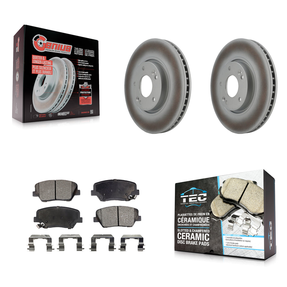 Front Coated Disc Brake Rotors And Ceramic Pads Kit For 2014-2017 Kia Rondo KGT-100363
