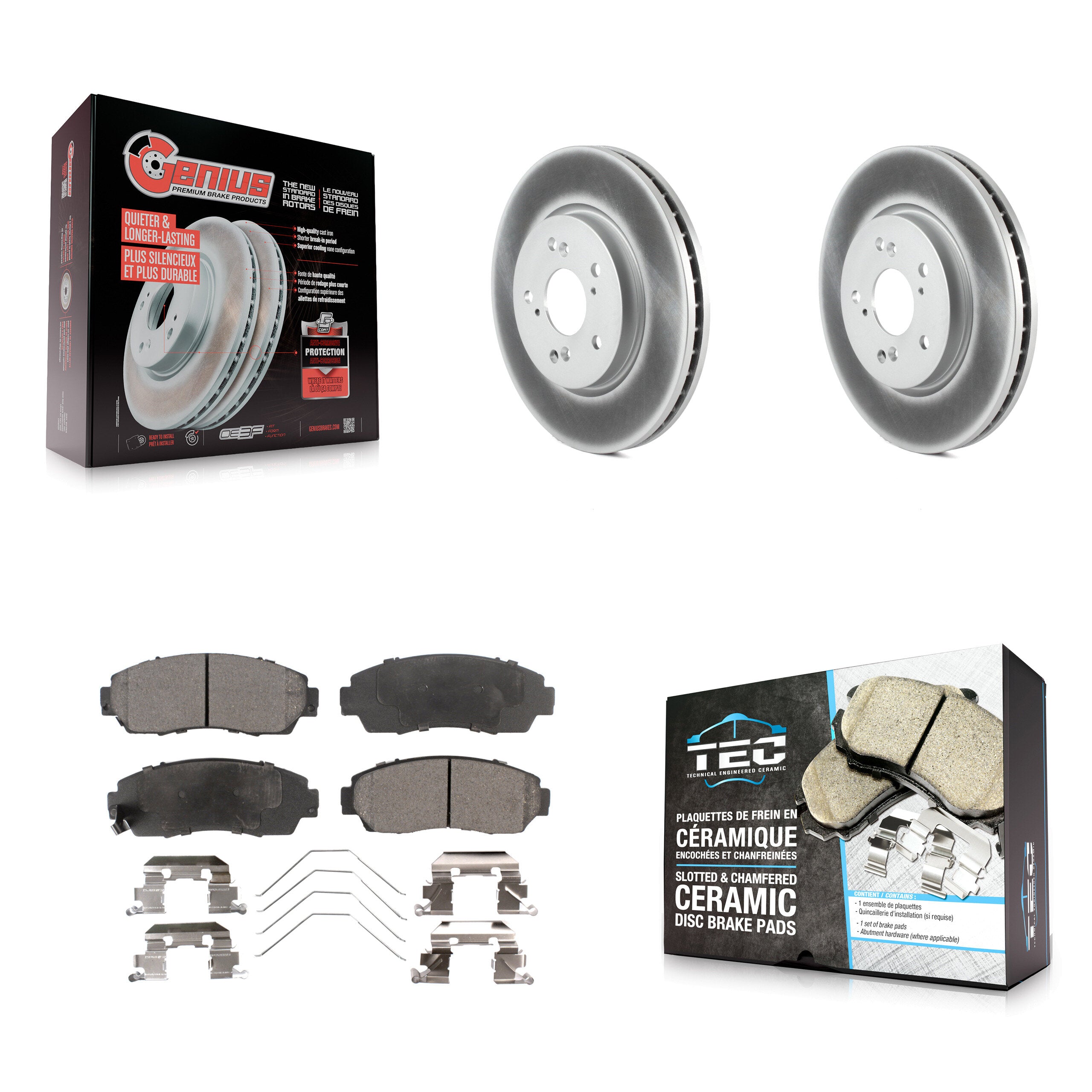 Front Coated Disc Brake Rotors And Ceramic Pads Kit For Honda CR-V Crosstour Accord KGT-100388