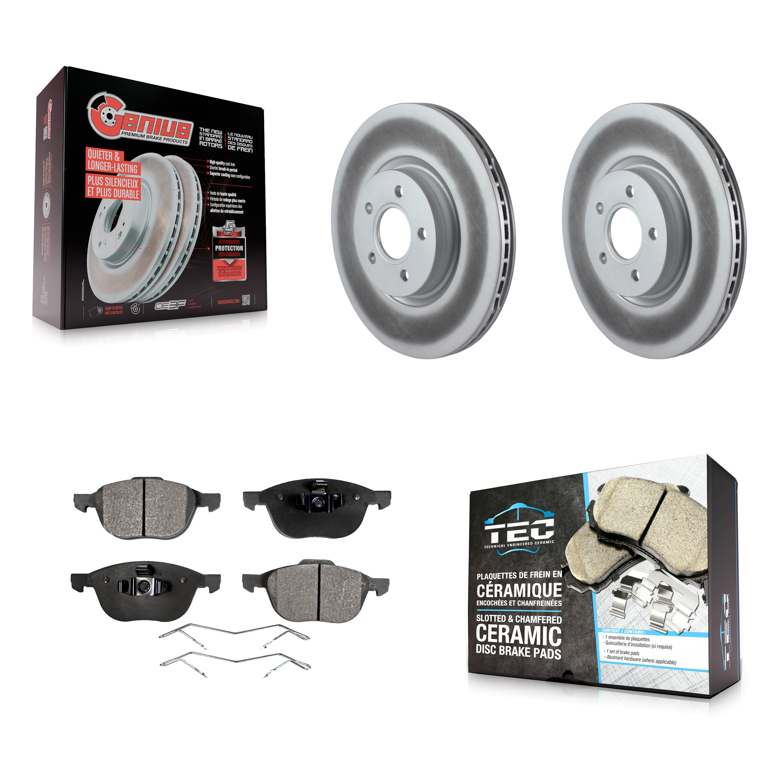 Front Coated Brake Rotors Ceramic Pad Kit For 2014 Ford Transit Connect 104.8" wheel base KGT-100398