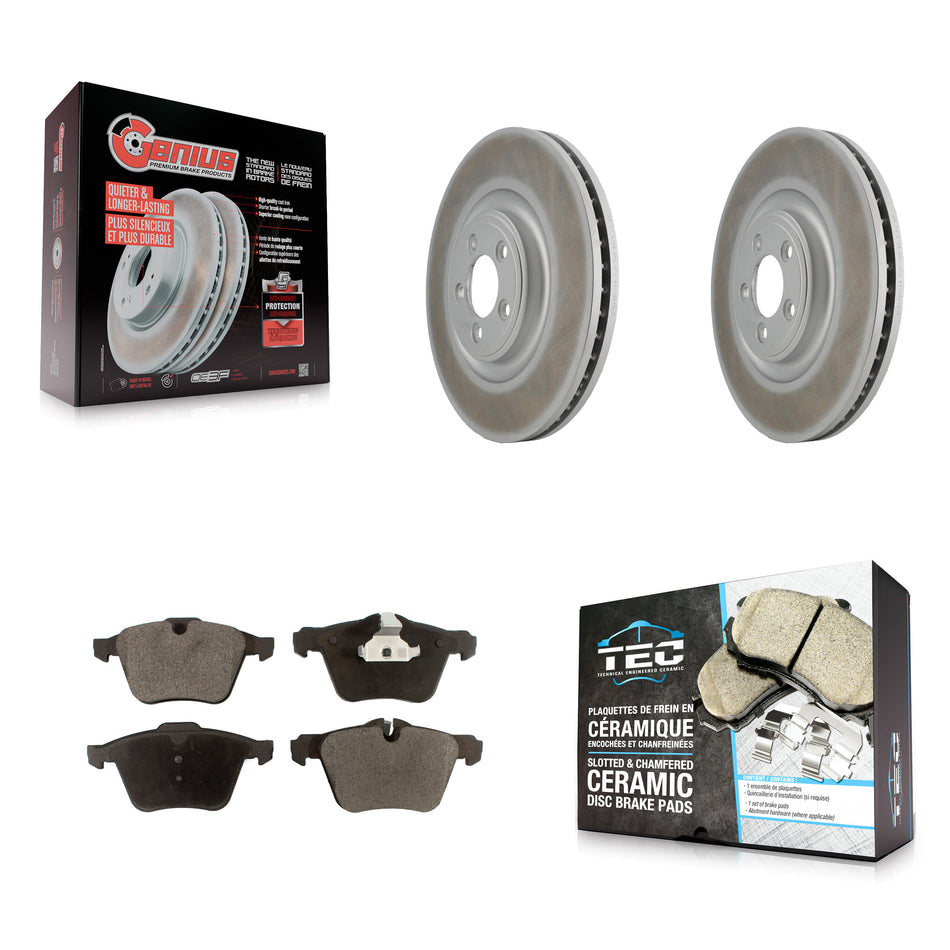 Front Coated Disc Brake Rotors And Ceramic Pads Kit For Jaguar XF XJ XKR XK Super V8 KGT-100430