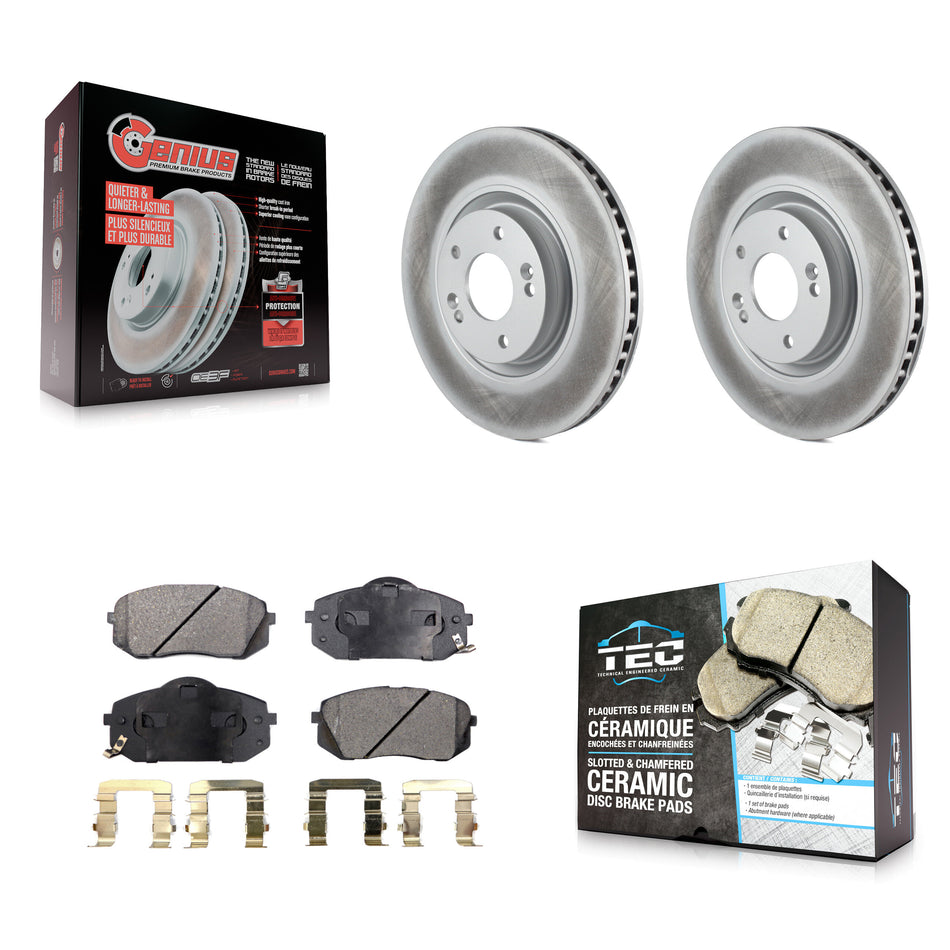 Front Coated Disc Brake Rotors And Ceramic Pads Kit For Hyundai Tucson Sonata Kia Cadenza KGT-100486