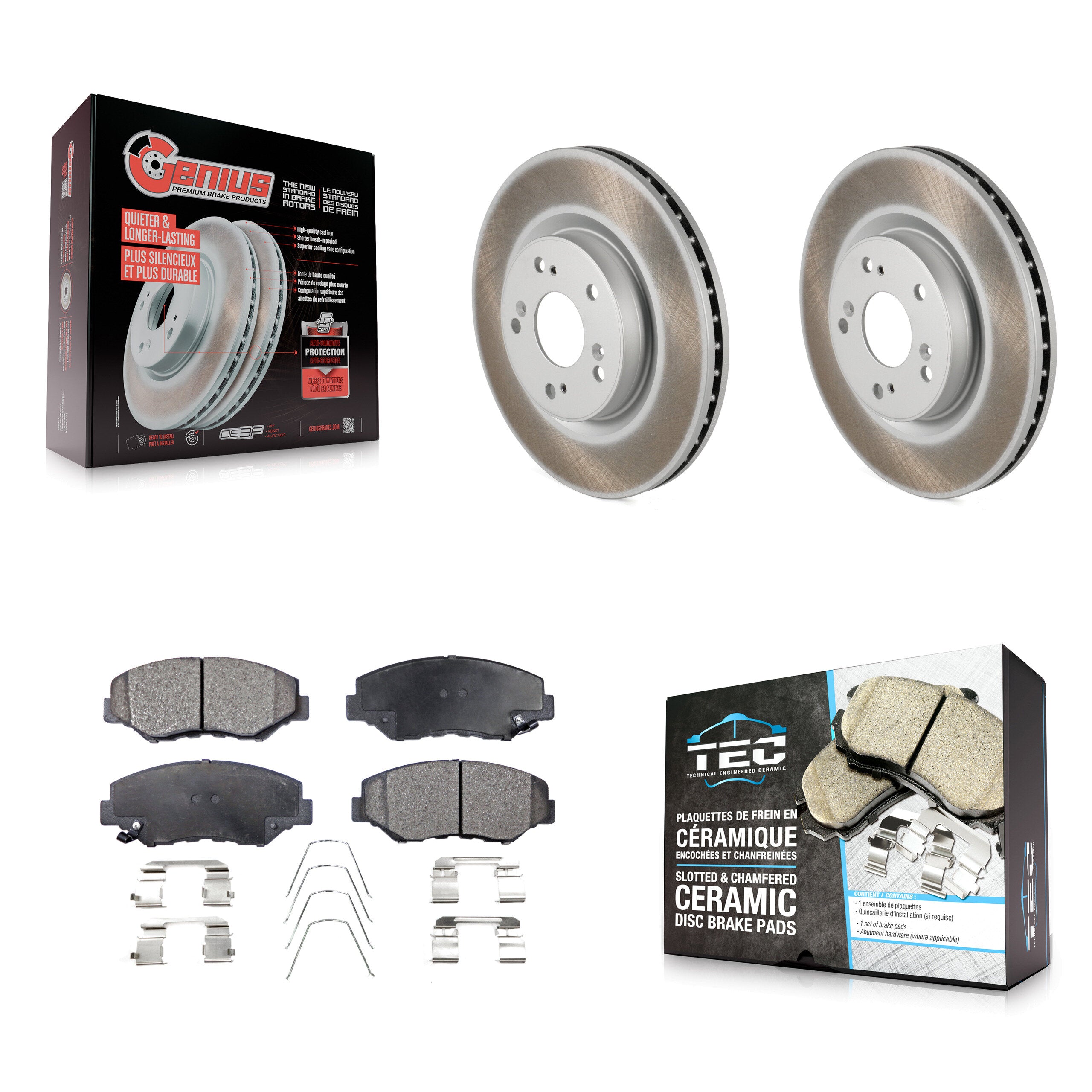Front Coated Disc Brake Rotors And Ceramic Pads Kit For 2012-2016 Honda CR-V FWD KGT-100521