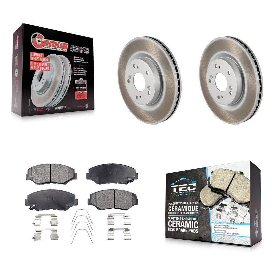 Front Coated Disc Brake Rotors And Ceramic Pads Kit For 2012-2016 Honda CR-V FWD KGT-100521
