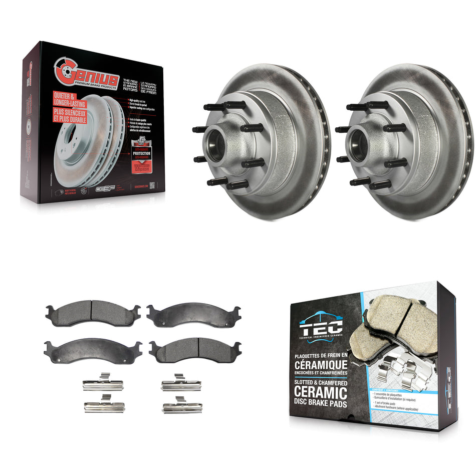 Front Coat Brake Rotor Hub Ceramic Pad Kit For Ford E-350 Super Duty E-250 Econoline Club KGT-100570