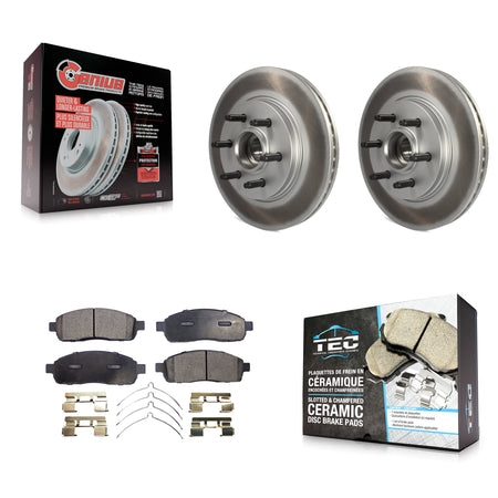 Front Coated Disc Brake Rotors Hub And Ceramic Pad Kit For Ford F-150 Lincoln Mark LT RWD KGT-100576