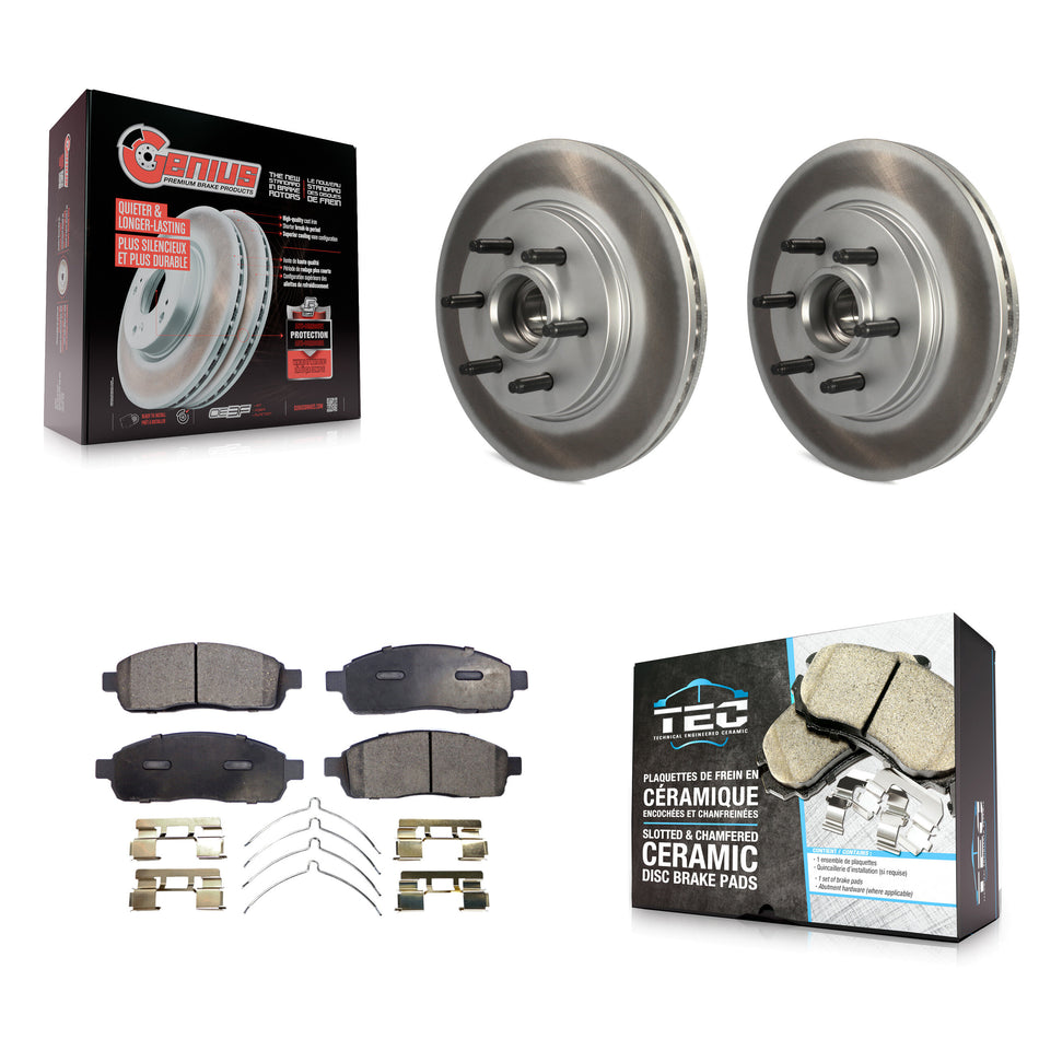 Front Coated Disc Brake Rotors Hub And Ceramic Pad Kit For Ford F-150 Lincoln Mark LT RWD KGT-100576