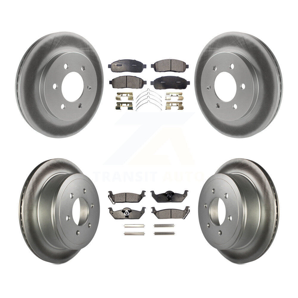 Front Rear Coated Disc Brake Rotor And Ceramic Pad Kit For Ford F-150 Lincoln Mark LT 4WD KGT-100678