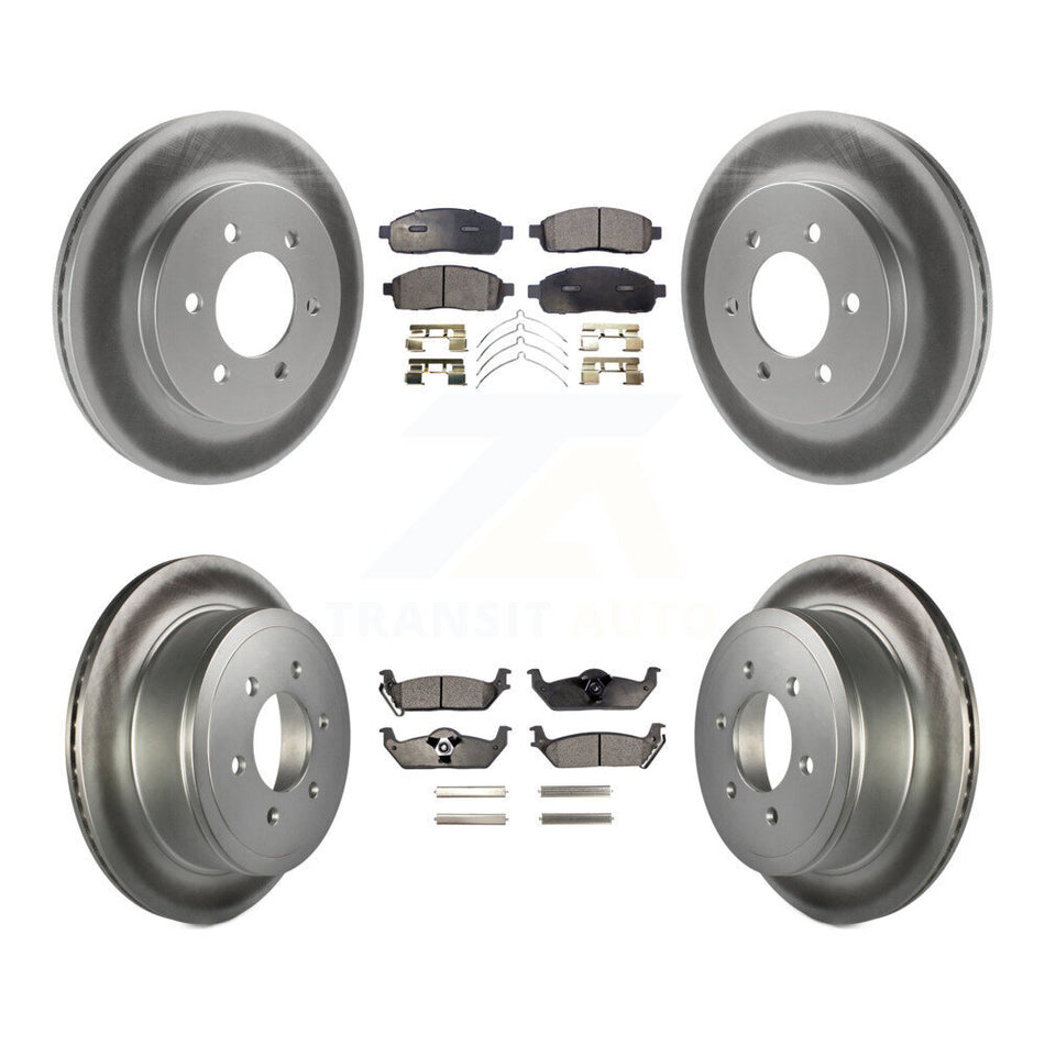 Front Rear Coated Disc Brake Rotor And Ceramic Pad Kit For Ford F-150 Lincoln Mark LT 4WD KGT-100678