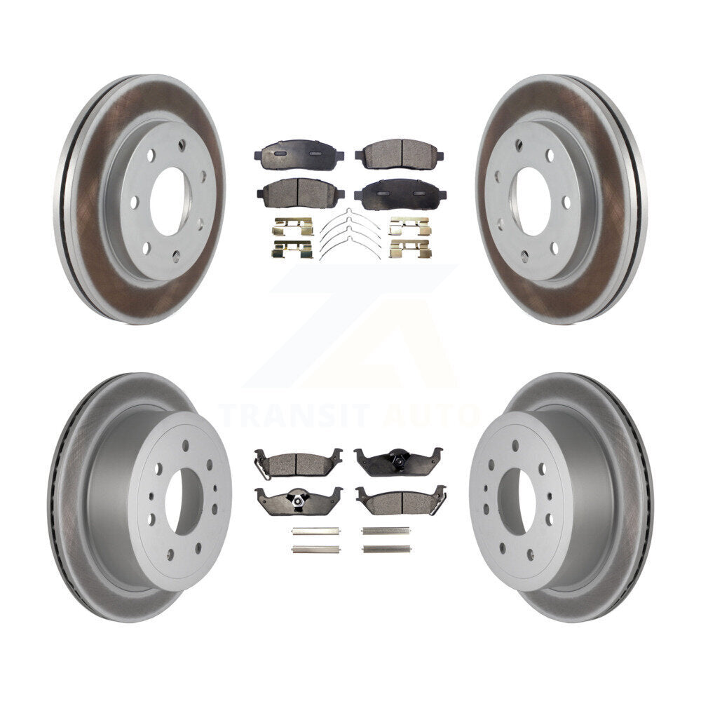 Front Rear Coated Disc Brake Rotor And Ceramic Pad Kit For Ford F-150 Lincoln Mark LT 4WD KGT-100679