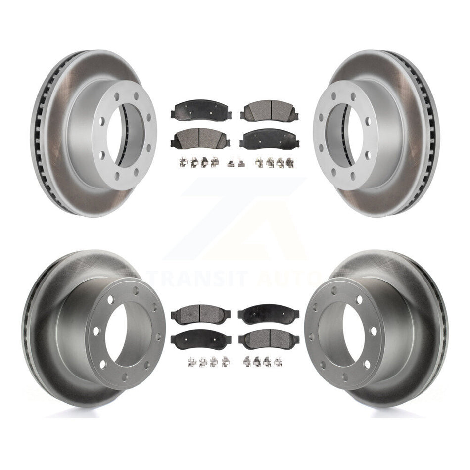 Front Rear Coated Disc Brake Rotors & Ceramic Pad Kit For Ford F-350 Super Duty F-250 4WD KGT-100686