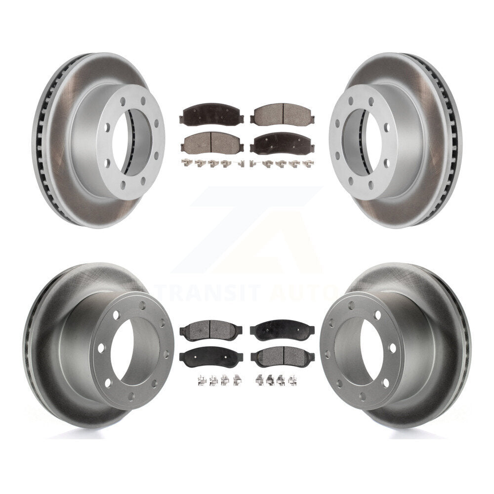 Front Rear Coated Disc Brake Rotors & Ceramic Pad Kit For Ford F-250 Super Duty F-350 4WD KGT-100687