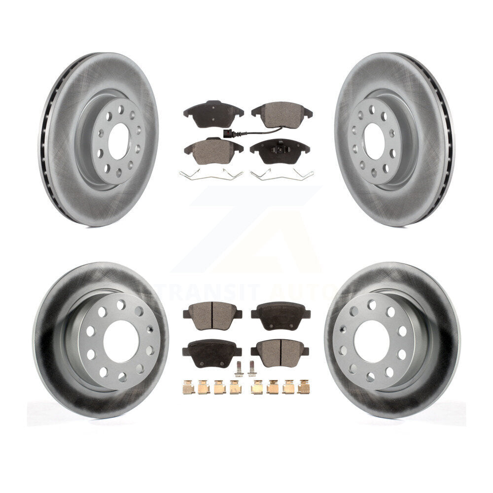 Front Rear Coated Disc Brake Rotors & Ceramic Pad Kit For 2017-2018 Volkswagen Jetta 2.0L KGT-100987