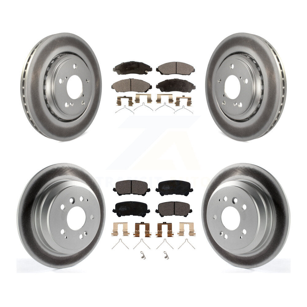 Front Rear Coated Disc Brake Rotors And Ceramic Pads Kit For Honda Pilot Ridgeline KGT-101222