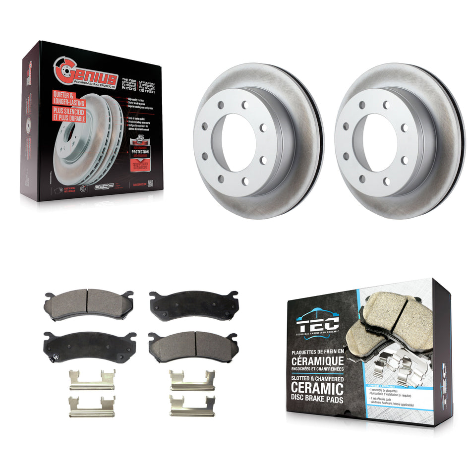 Rear Coated Brake Rotor Ceramic Pad Kit For Chevrolet GMC Sierra 2500 HD Silverado Hummer KGT-101285