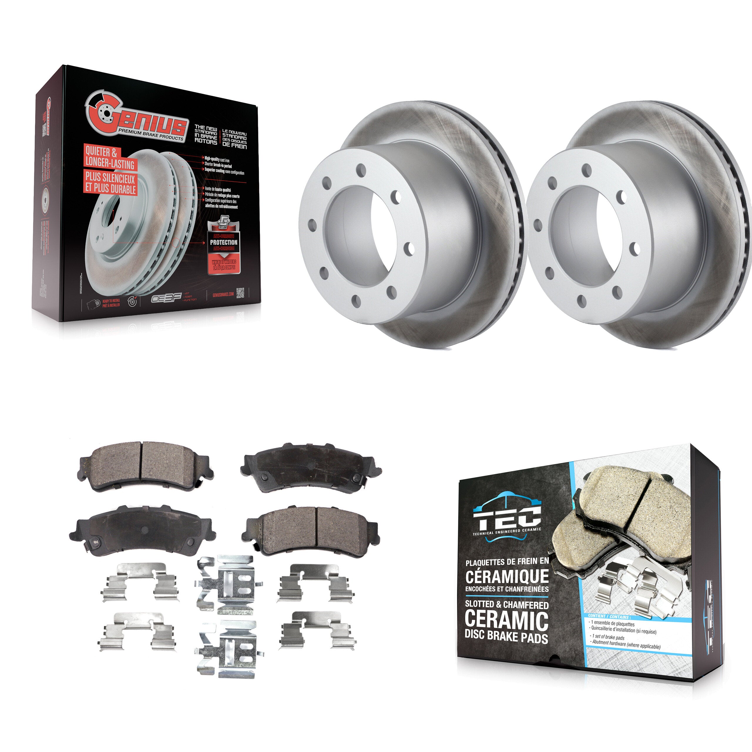Rear Coated Disc Brake Rotors And Ceramic Pads Kit For 2001 GMC Sierra 3500 KGT-101293