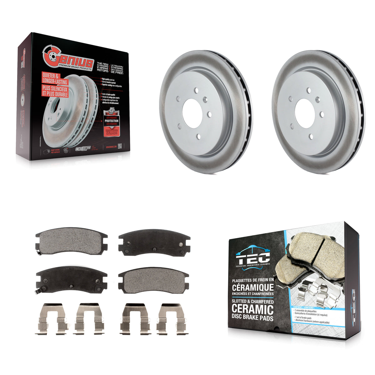 Rear Coated Brake Rotors Ceramic Pad Kit For 2003-2004 Cadillac Seville With Vented Rotor KGT-101296