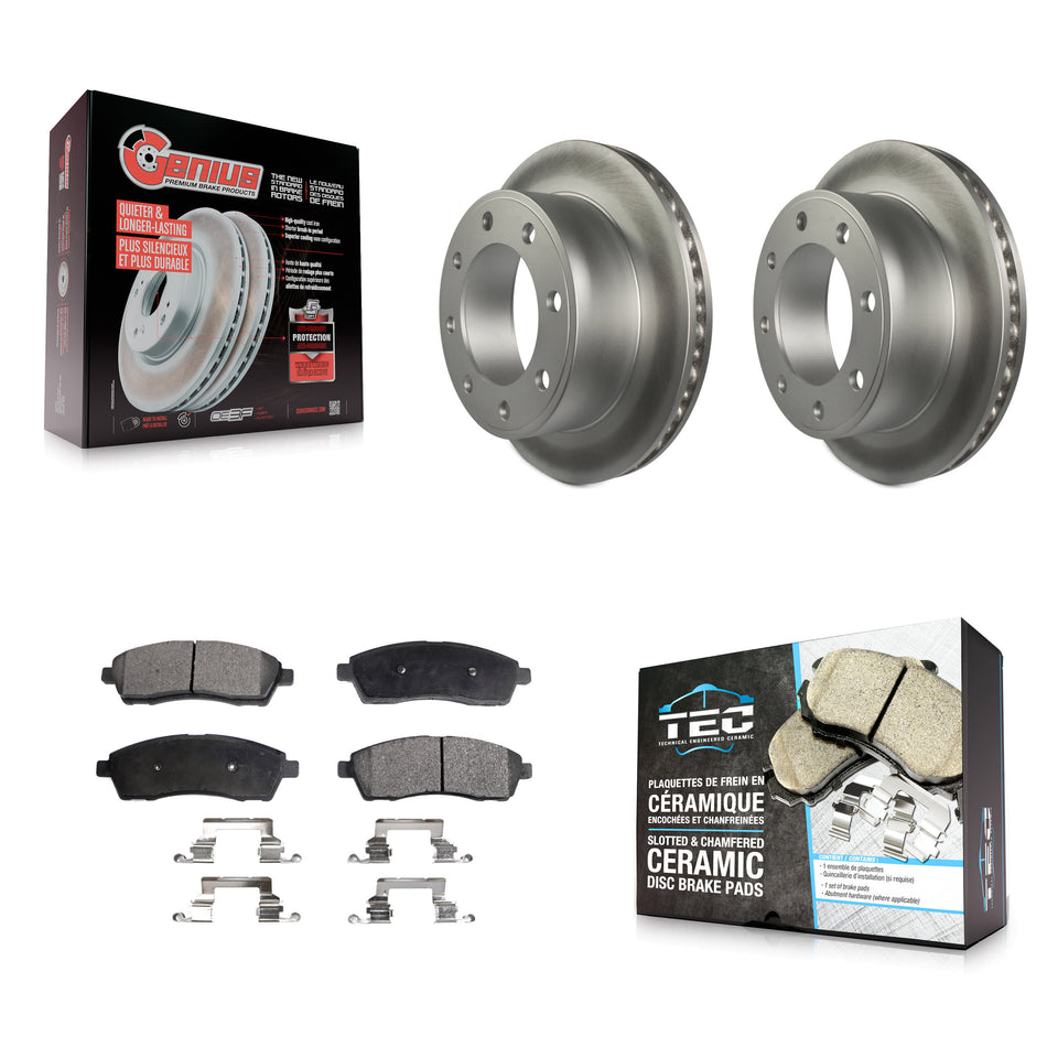 Rear Coated Disc Brake Rotors & Ceramic Pad Kit For Ford F-350 Super Duty F-250 Excursion KGT-101343