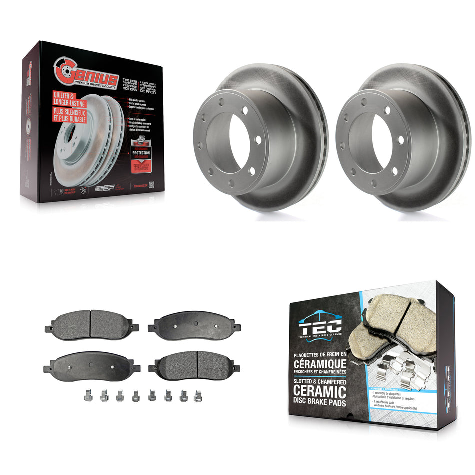 Rear Coated Disc Brake Rotors & Ceramic Pad Kit For 2005-2007 Ford F-350 Super Duty F-250 KGT-101365