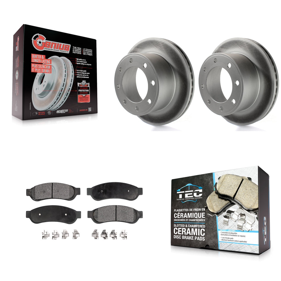 Rear Coated Disc Brake Rotors And Ceramic Pads Kit For Ford F-250 Super Duty F-350 KGT-101366