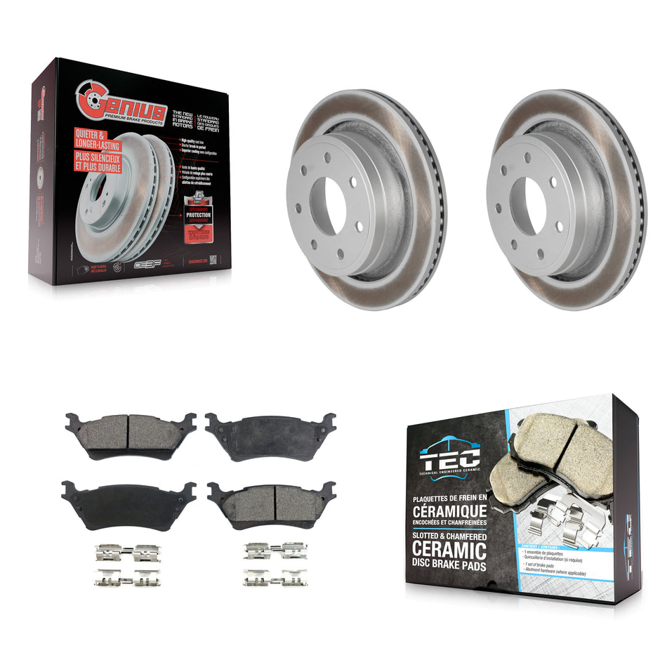 Rear Coated Disc Brake Rotor & Ceramic Pad Kit For 2012-2014 Ford F-150 With 7 Lug Wheels KGT-101376