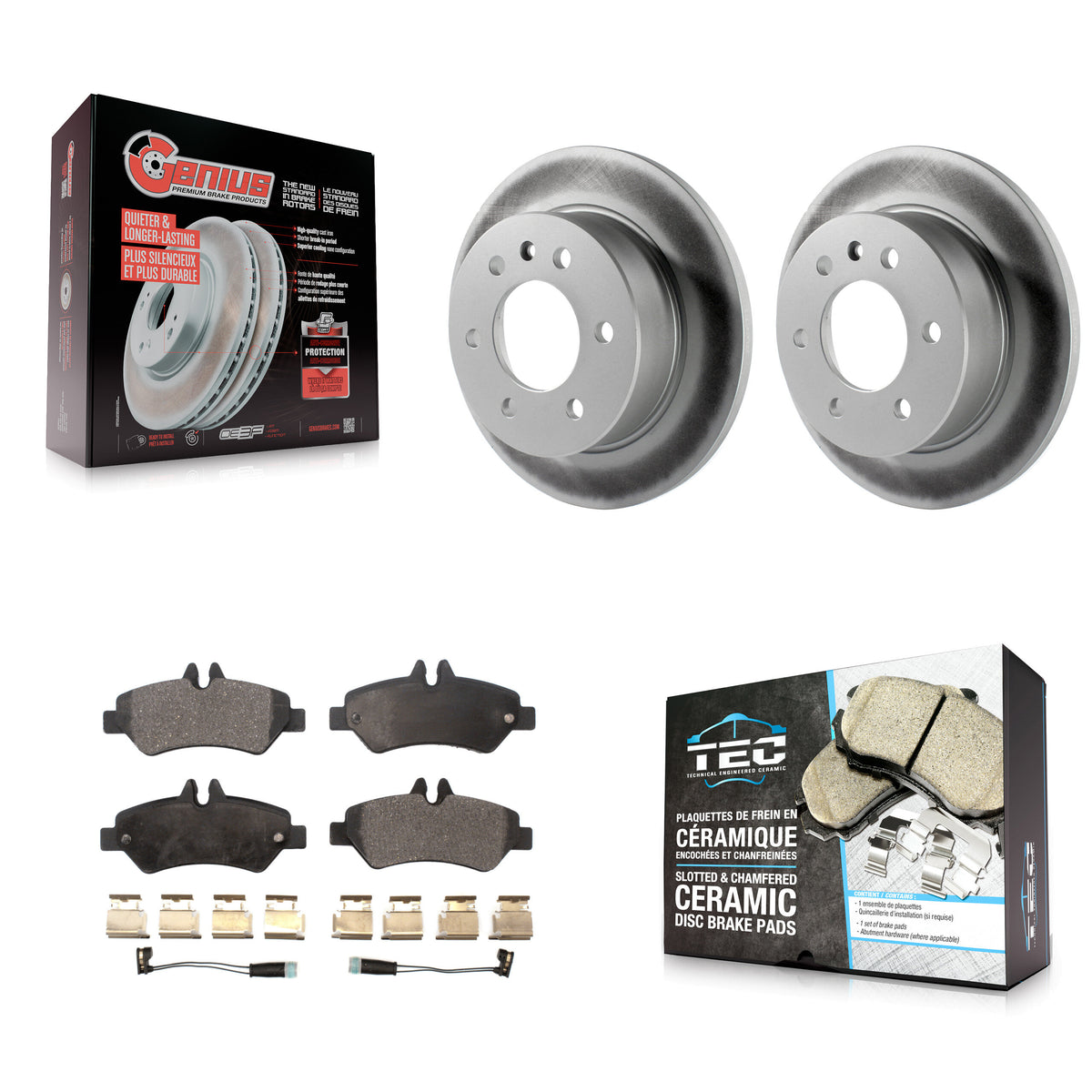 Rear Coated Disc Brake Rotor & Ceramic Pad Kit For Sprinter 2500 Mercedes-Benz Dodge 3500 KGT-101412