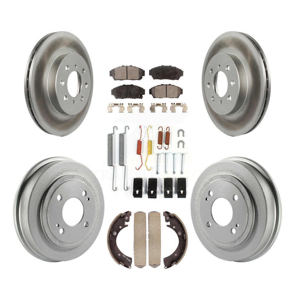 Front Rear Coated Disc Brake Rotors Ceramic Pads And Drum Kit (7Pc) For Honda Civic KGT-101810