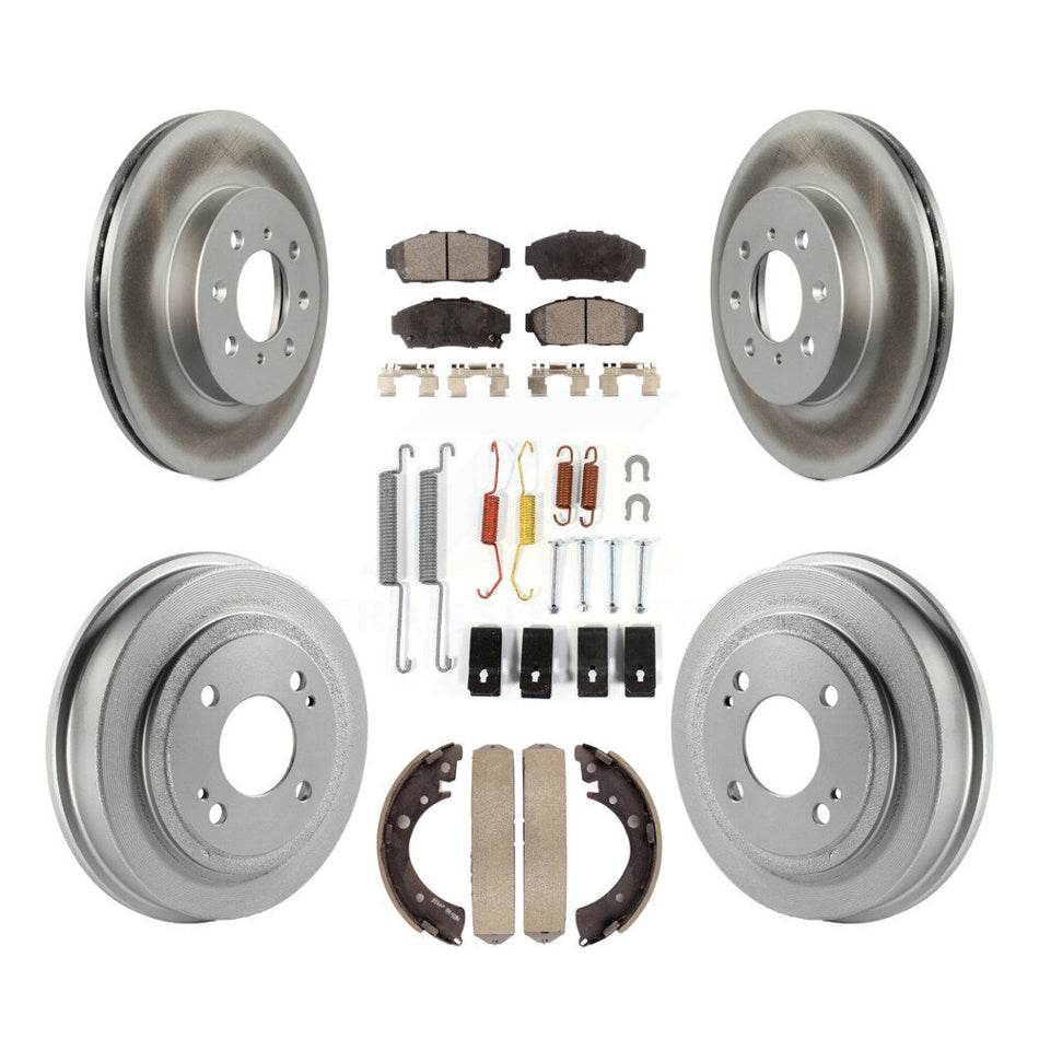 Front Rear Coated Disc Brake Rotors Ceramic Pads And Drum Kit (7Pc) For Honda Civic KGT-101810