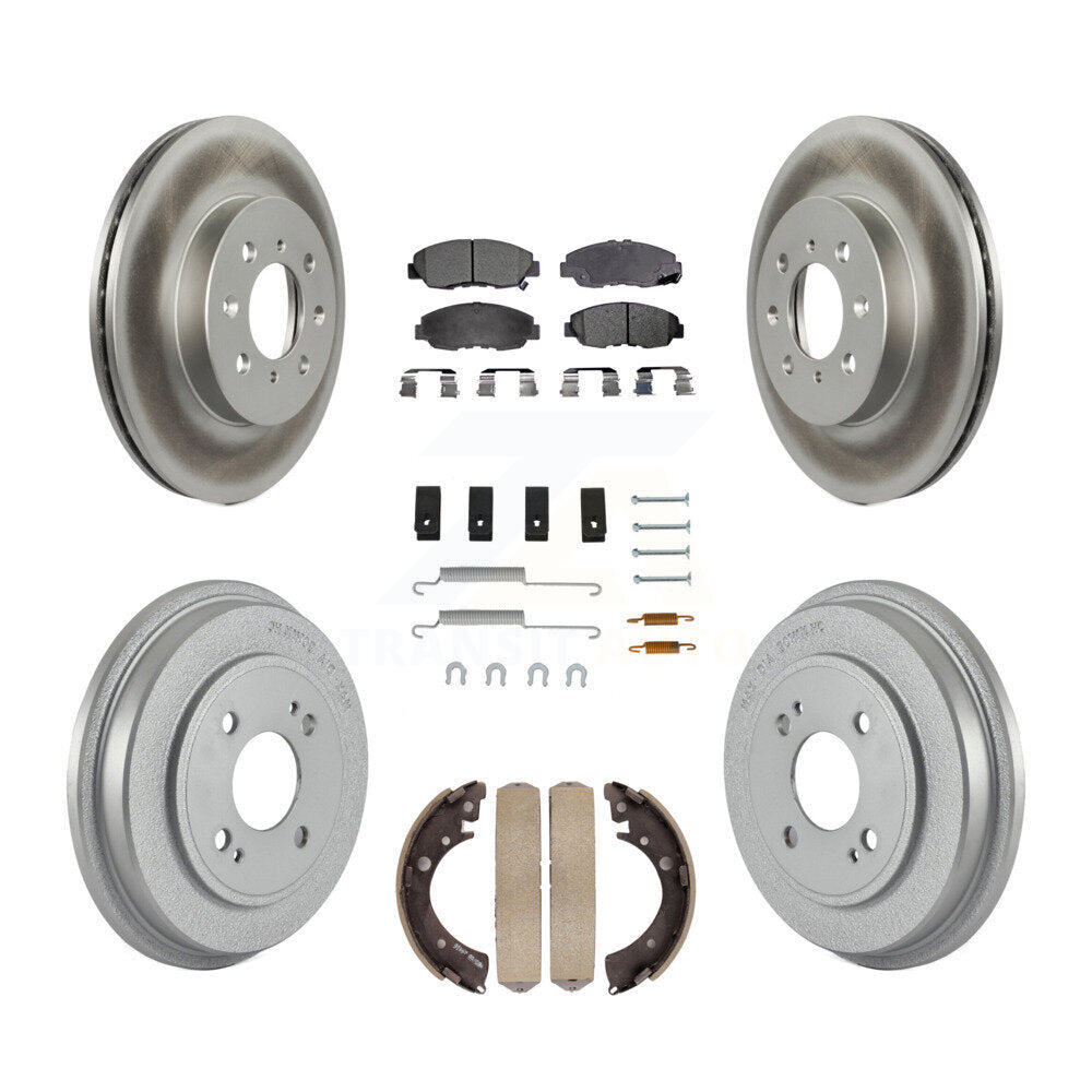 Front Rear Coated Disc Brake Rotors Ceramic Pads And Drum Kit (7Pc) For Honda Civic KGT-101813