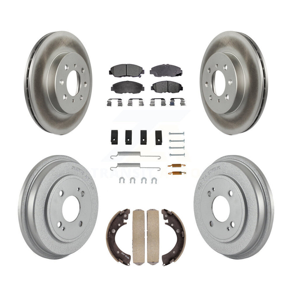 Front Rear Coated Disc Brake Rotors Ceramic Pads And Drum Kit (7Pc) For Honda Civic KGT-101813