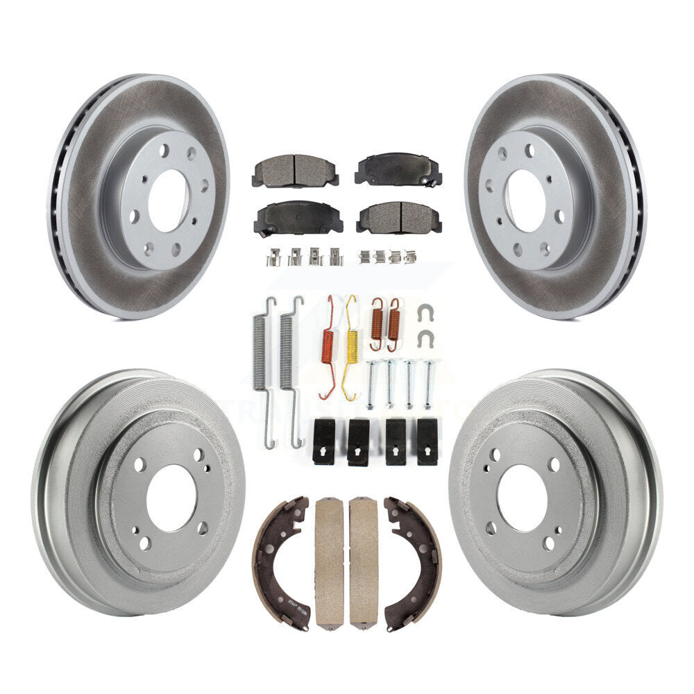 Front Rear Coated Disc Brake Rotors Ceramic Pads And Drum Kit (7Pc) For Honda Civic KGT-101815